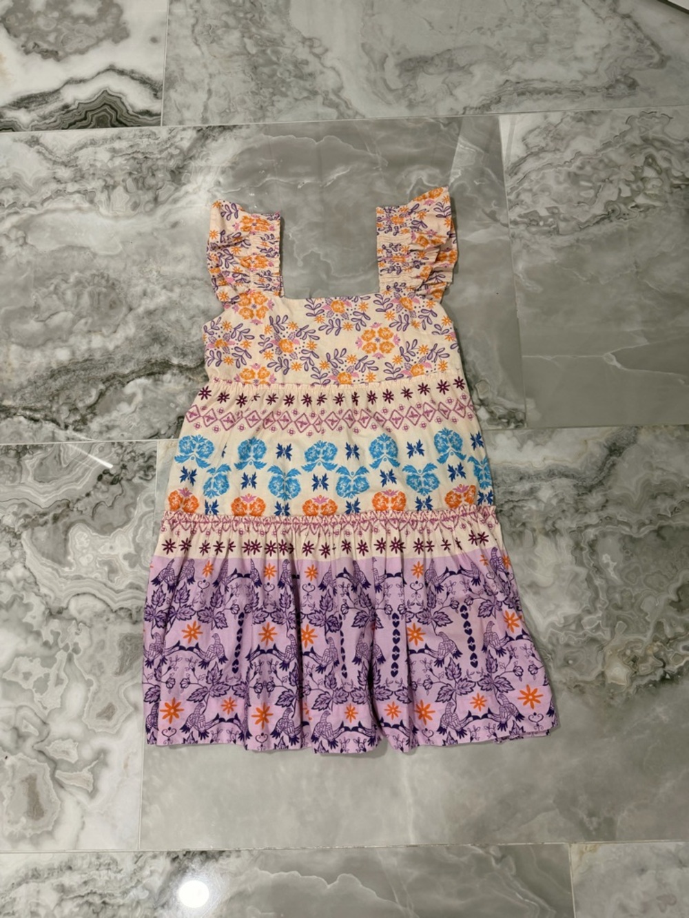 Oliphant Girls' Floral Tiered Dress in Purple, Blue & Orange